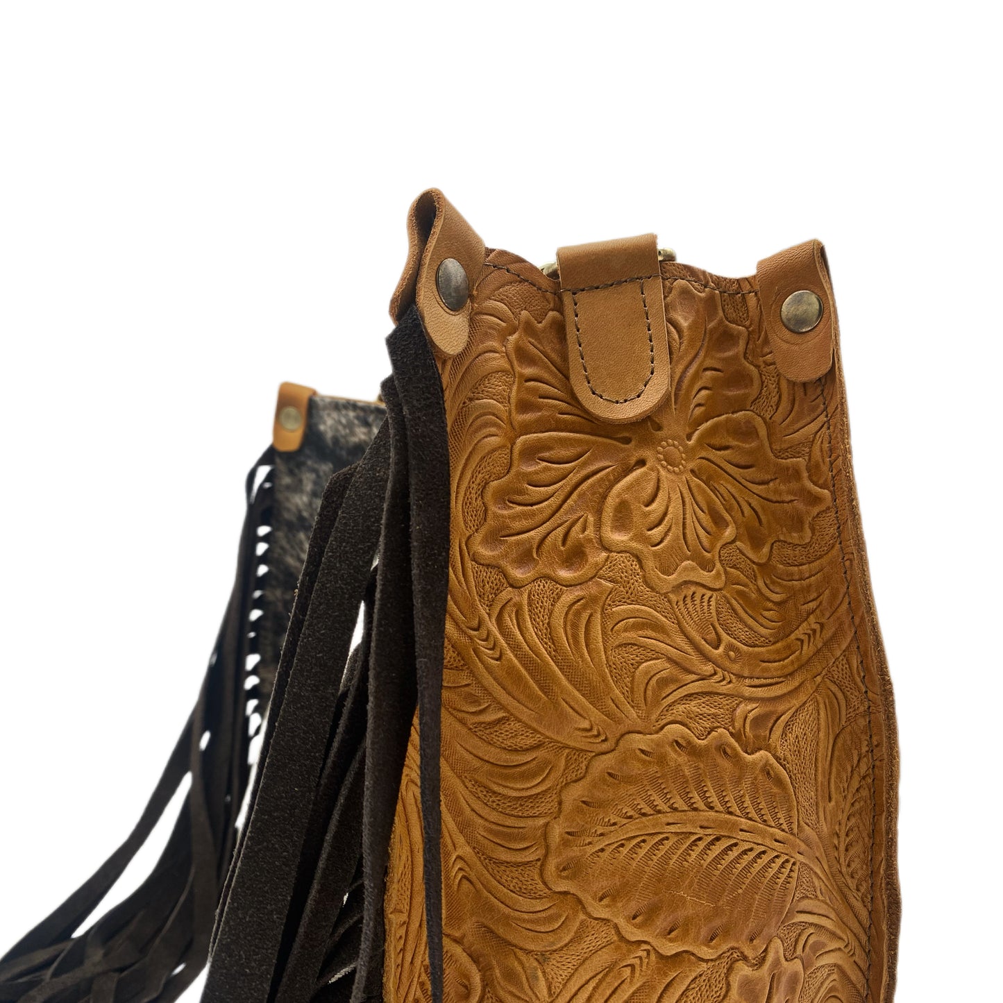 Outlaw Duotone Cowhide Fringe Crossbody Tote