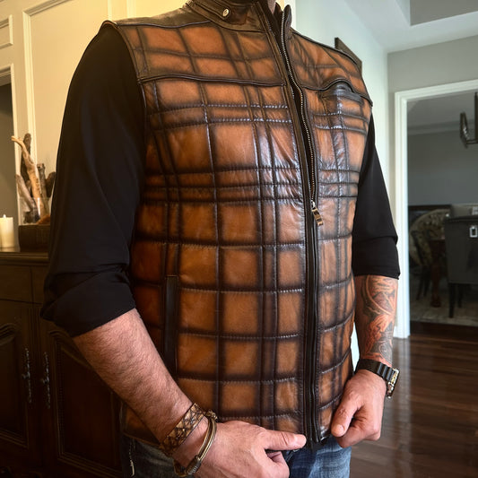 Rustic Quilted Lambskin Leather Vest