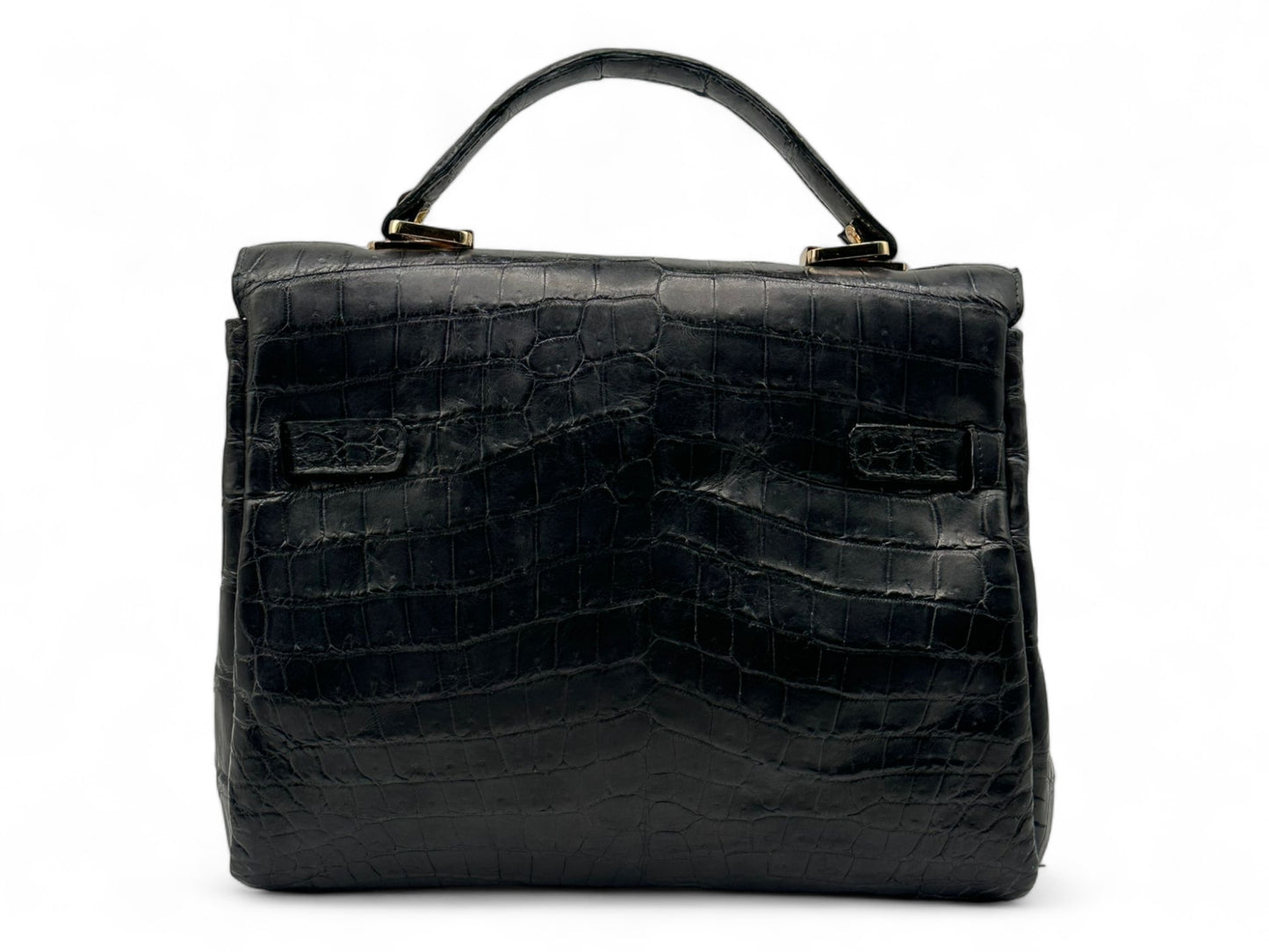 Vintage Black Kelly 28 Style Flap Handbag made from Alligator Leather, Luxury Handbag, Luxury Handmade Purse