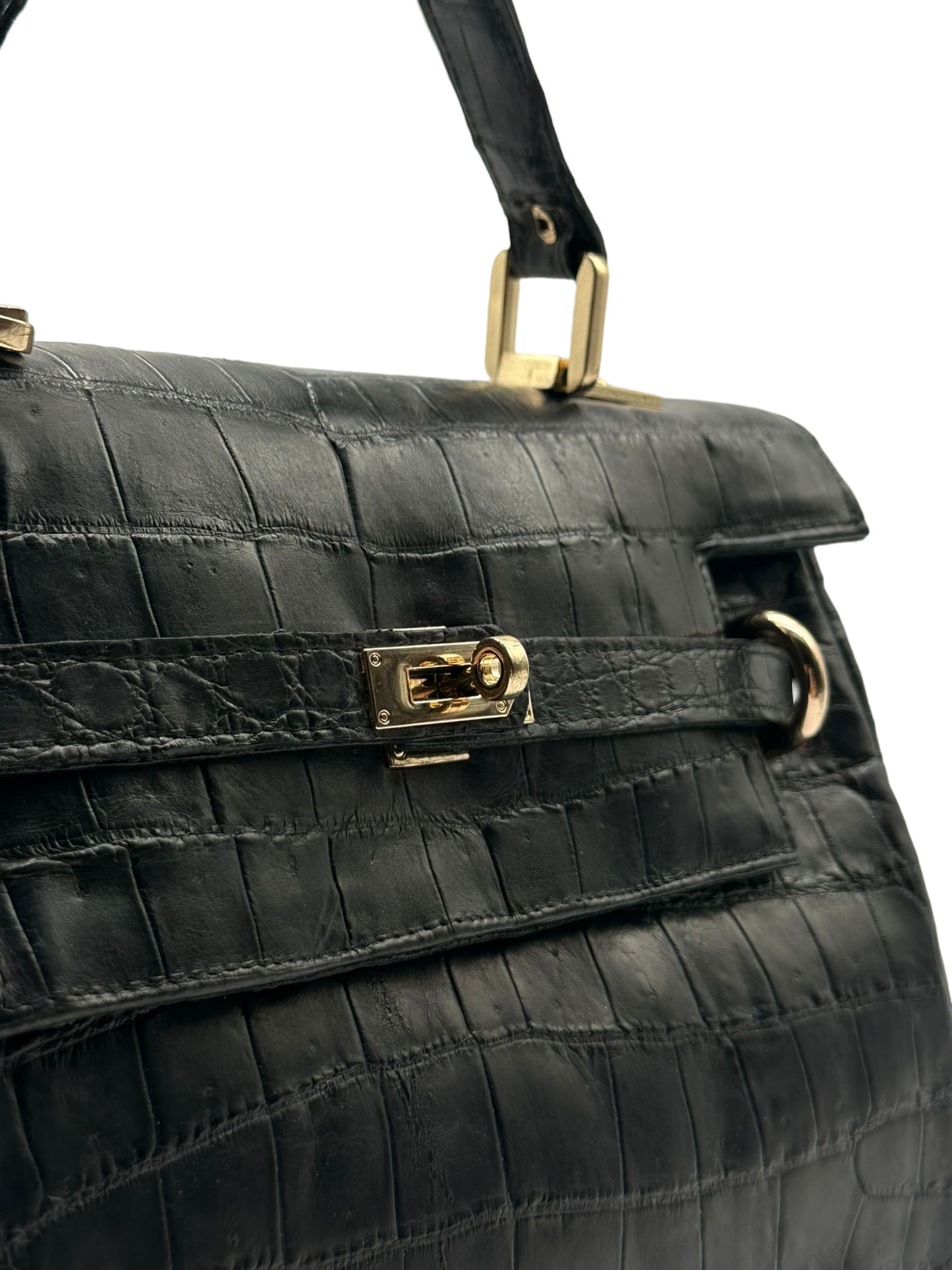 Vintage Black Kelly 28 Style Flap Handbag made from Alligator Leather, Luxury Handbag, Luxury Handmade Purse