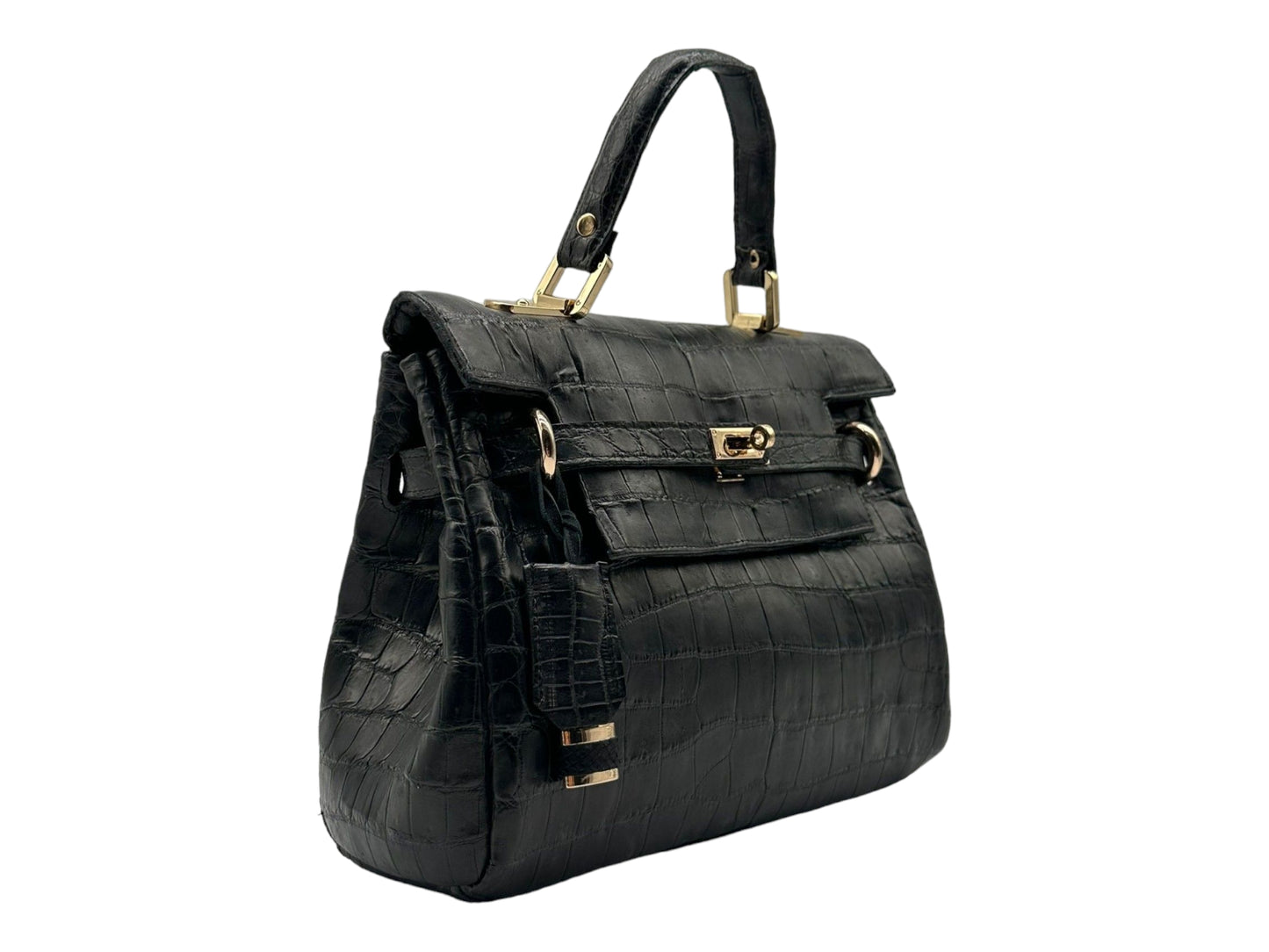 Vintage Black Kelly 28 Style Flap Handbag made from Alligator Leather, Luxury Handbag, Luxury Handmade Purse