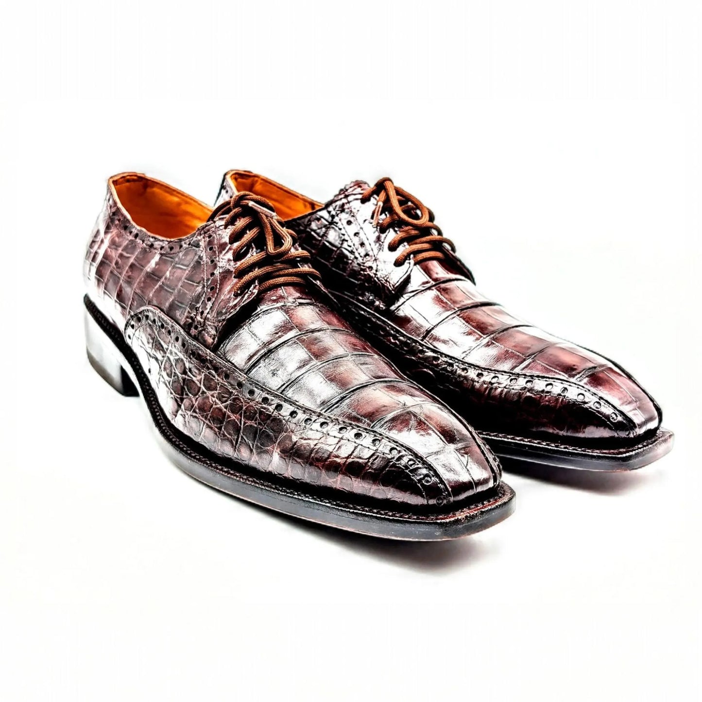 Handmade Alligator Belly Leather Oxford Shoes Size 12 in Mahogany Brown