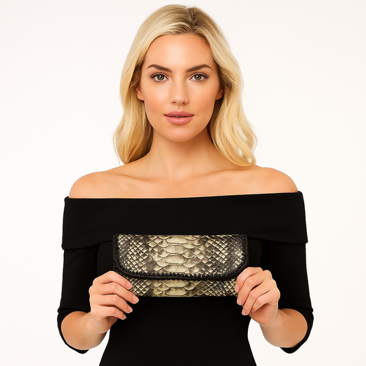Trifecta Natural Snakeskin Clutch