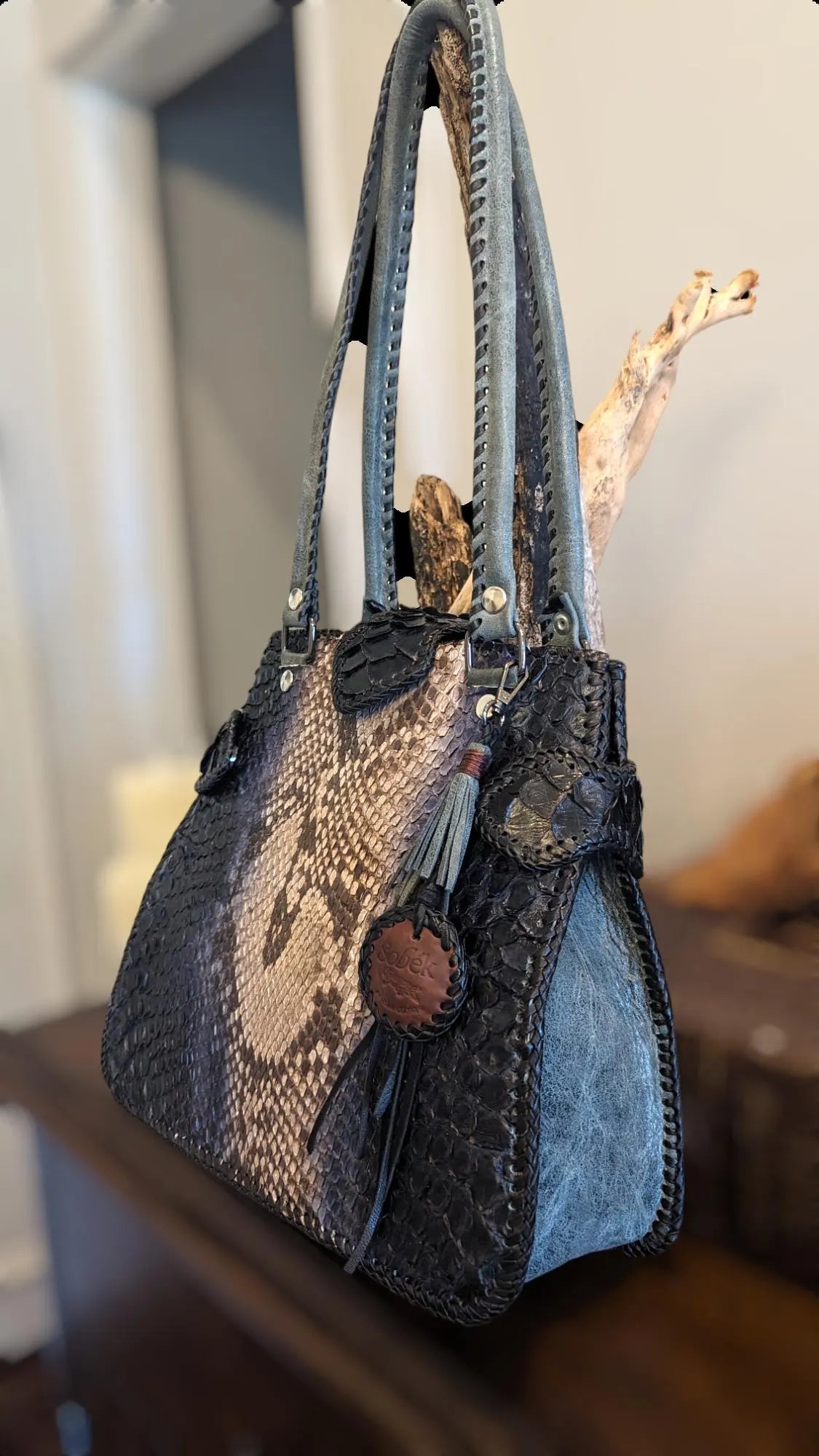 Ombre Snakeskin Leather Purse – Handmade Whipstitched Python Shoulder Bag