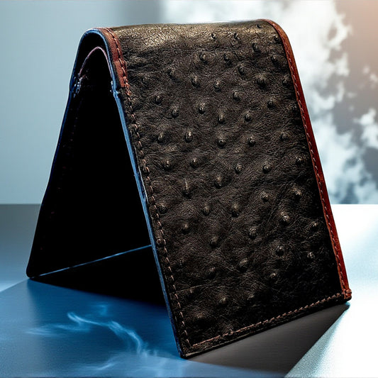 Genuine Ostrich Leather Wallet - Black Ostrich Wallet,  Men's Bifold Wallet