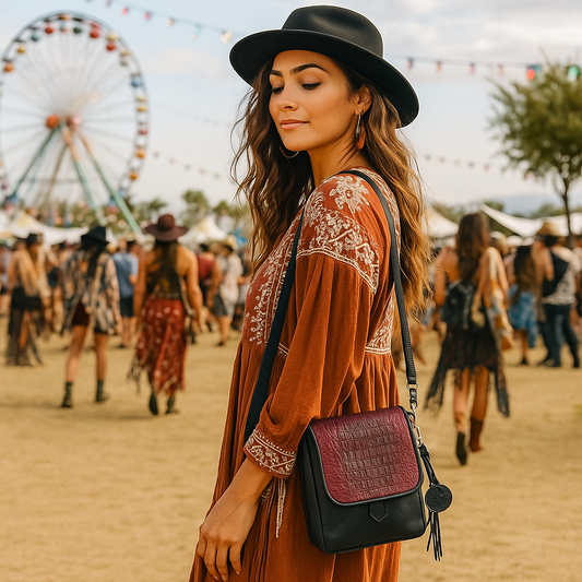 Red Alligator Hornback Leather Crossbody Messenger Bag, Southwestern Style, Festival Bag
