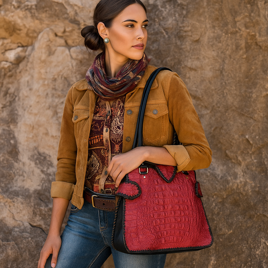 Trifecta Alligator Shoulder Bag in Carmine Red
