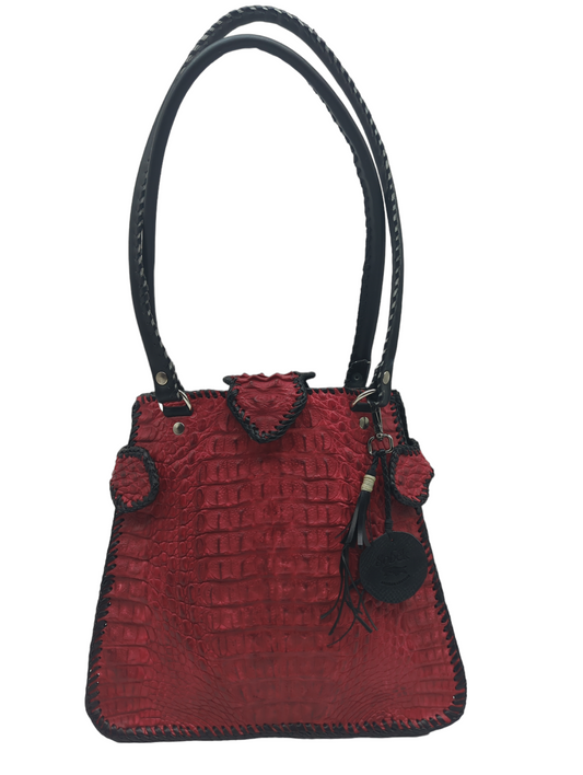 Trifecta Alligator Shoulder Bag in Carmine Red