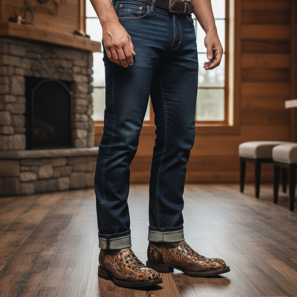 Sobek Leather – Men's US Genuine Alligator Hornback Cowboy Boots | Dubai Toe | Dark Brown Shaft | Goodyear Welt | Antique Lug Sole