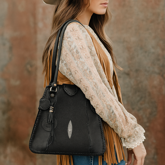 Trifecta Stingray Leather Shoulder Bag